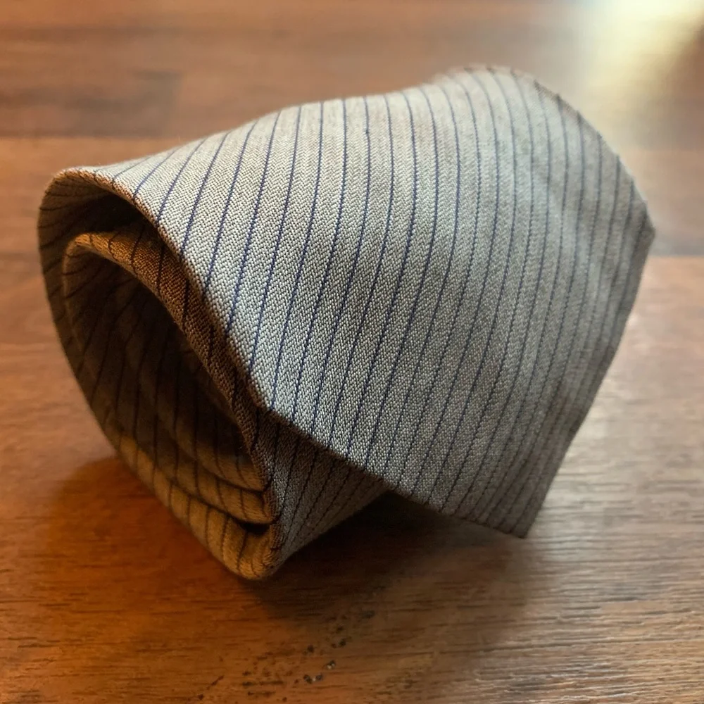 Balenciaga Gray & Navy Pinstripe Silk Tie